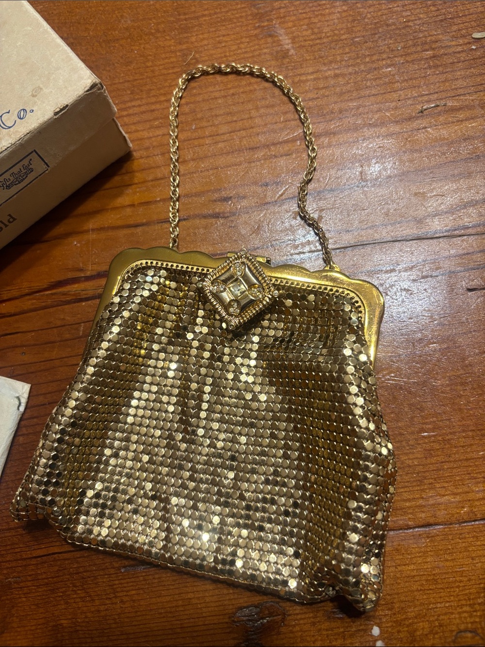 Vintage Gold Mesh Evening Bag with Chain Handle